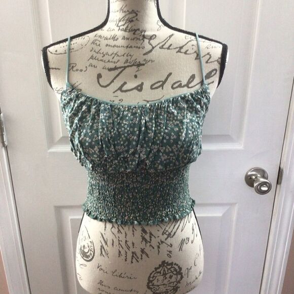 Women’s Green Floral Justify Spaghetti Strap Cinched Blouse Size Medium - Picture 1 of 6